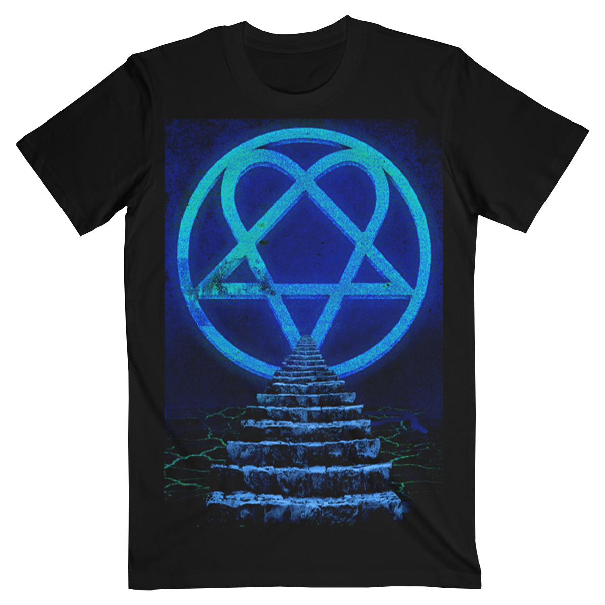 A classic fit short sleeve tee made with one hundred percent cotton, featuring custom blue Heartagram artwork across the front from HIM.