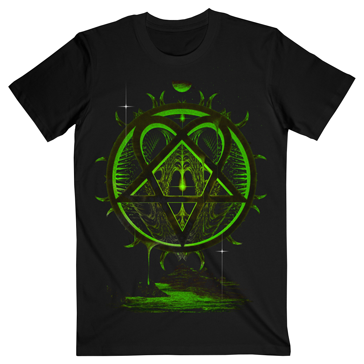 A classic fit short sleeve tee made with one hundred percent cotton, featuring custom green Heartagram artwork across the front from HIM.