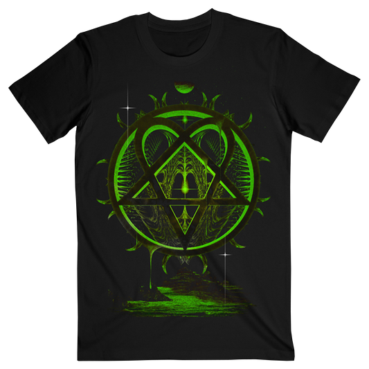 A classic fit short sleeve tee made with one hundred percent cotton, featuring custom green Heartagram artwork across the front from HIM.
