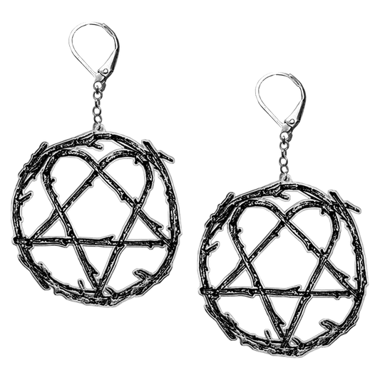 Metal HIM earrings with the Heartagram symbol.