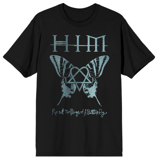 A classic black cotton tee with artwork inspired by the Dark Light album from HIM