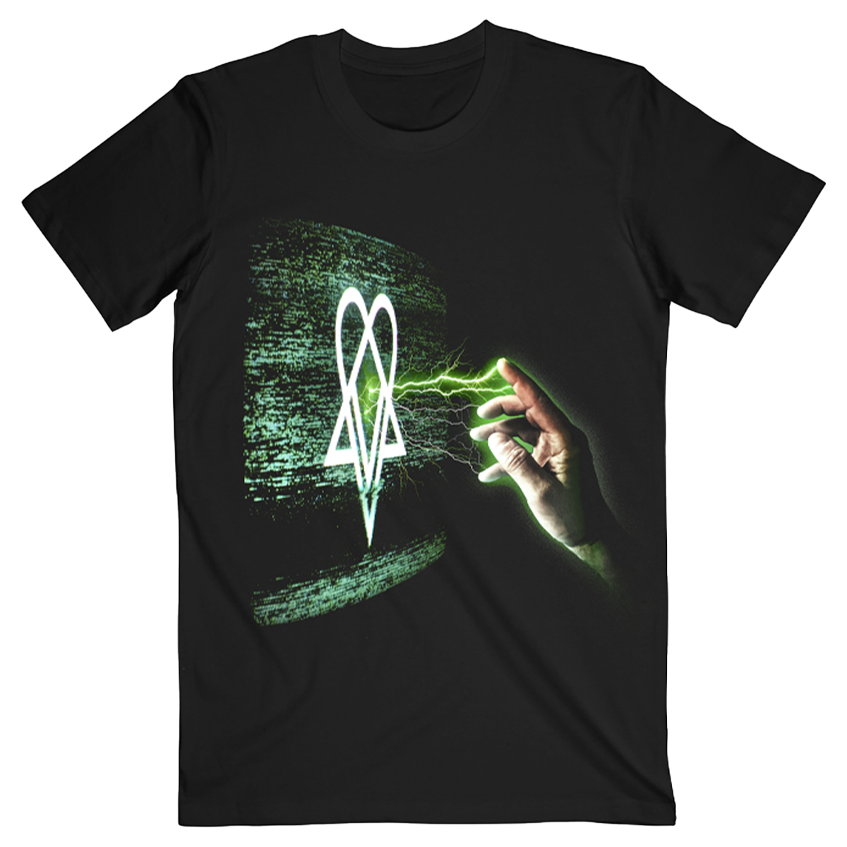A black cotton short sleeve tee with custom graphics across the front from Ville Valo.