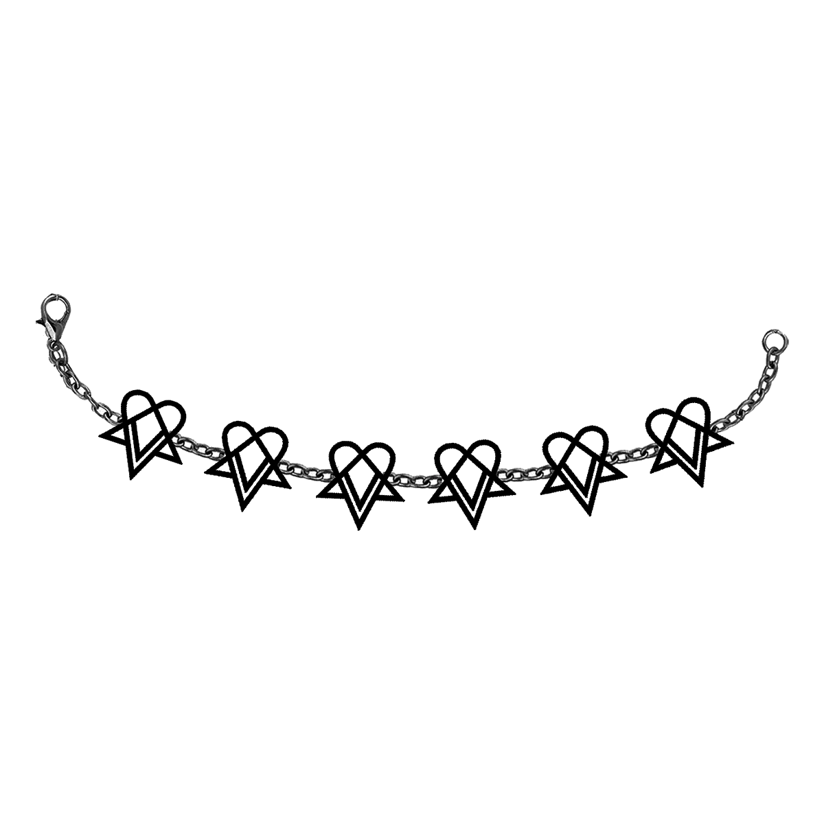 A metal bracelet with Heartagram charms and a lobster claw closure.