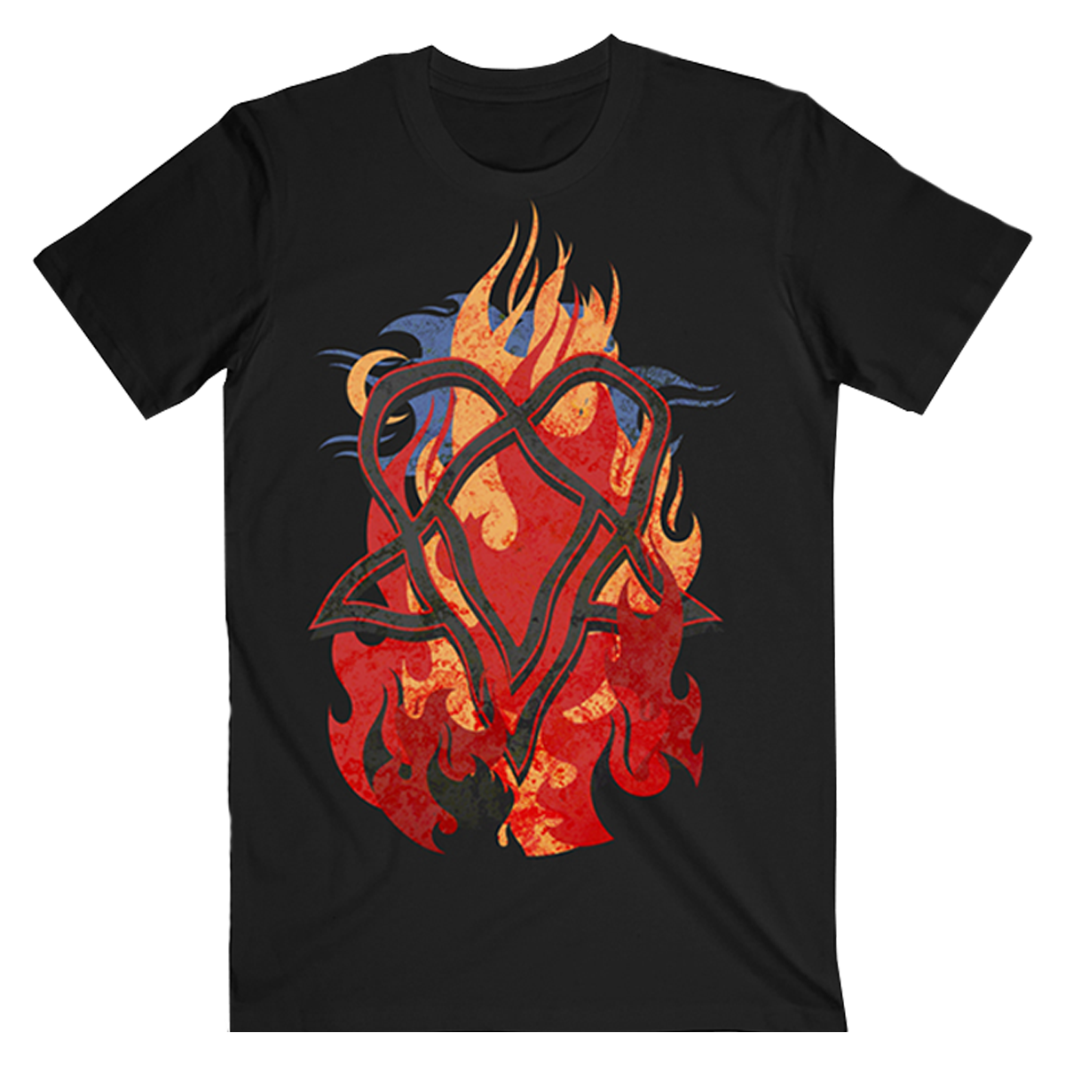 A black cotton short sleeve tee with custom graphics across the front and back, from Ville Valo.