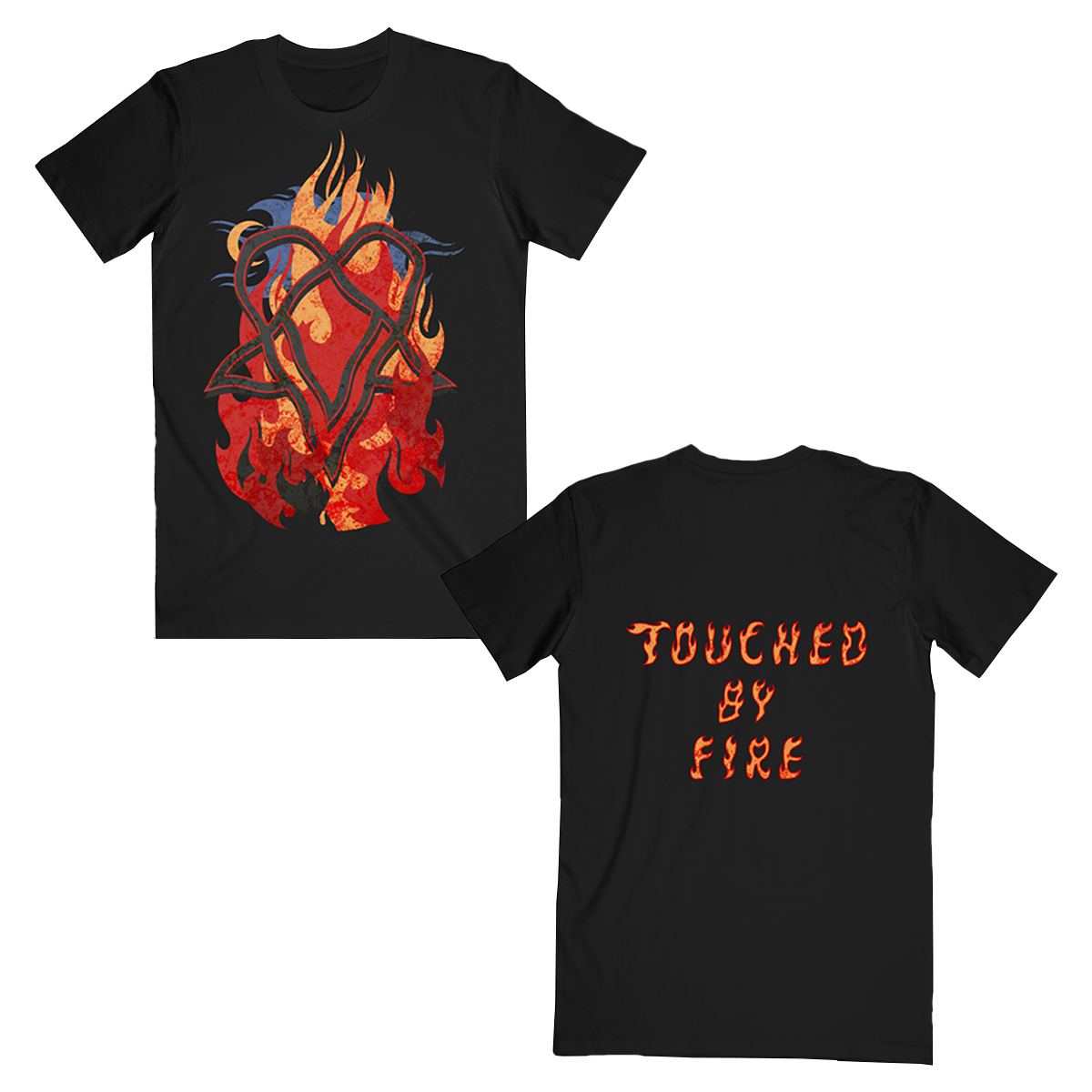 A black cotton short sleeve tee with custom graphics across the front and back, from Ville Valo.
