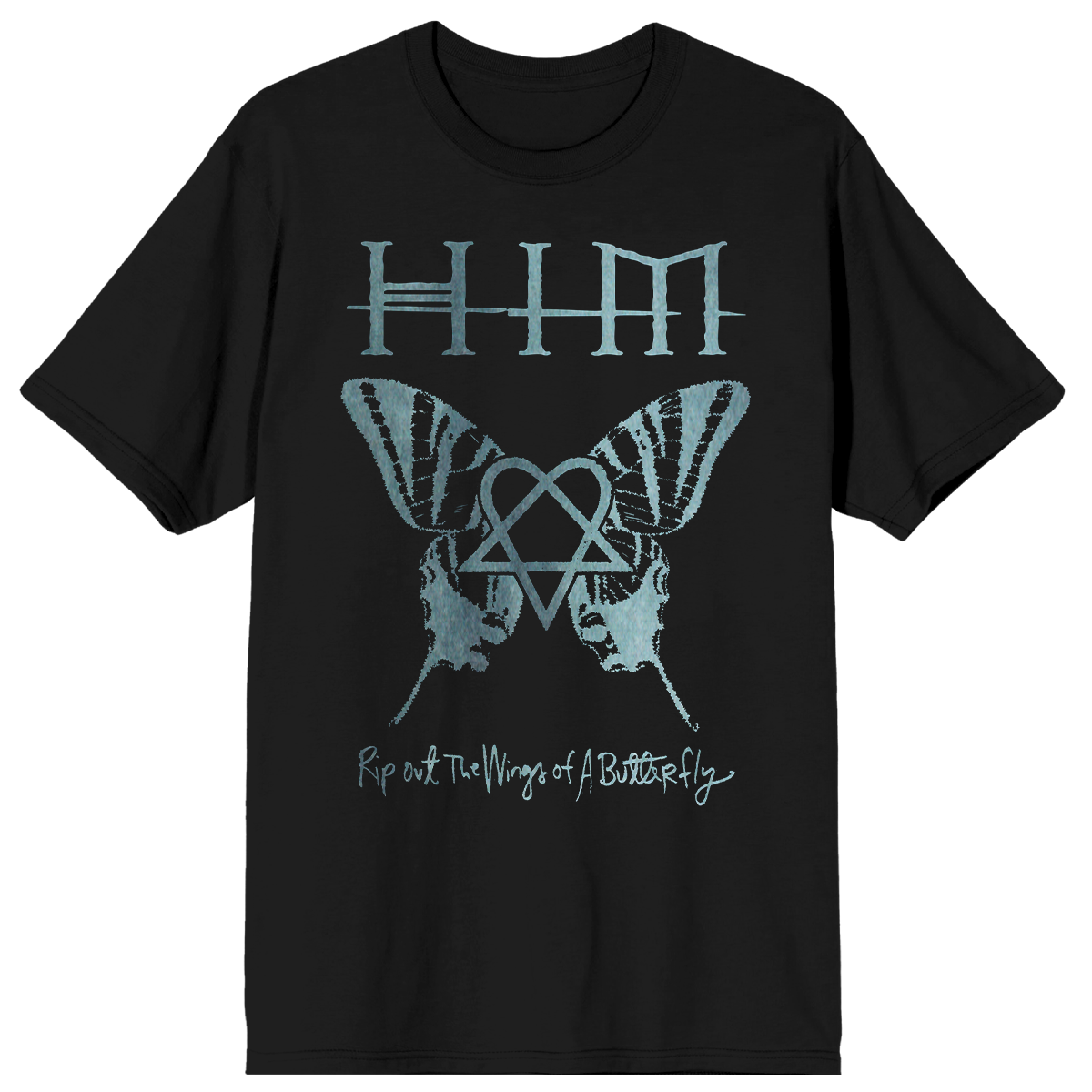 A classic black cotton tee with artwork inspired by the Dark Light album from HIM