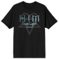 A classic black cotton tee with Dark Light album artwork on the front and the album track list on the back, from HIM.