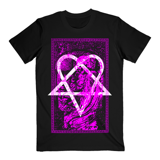 A classic black cotton tee with custom HIM artwork across the front. 