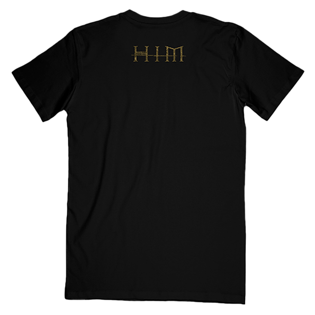 A classic black cotton tee shirt with Razorblade Romance artwork on the front and HIM logo on the back. 